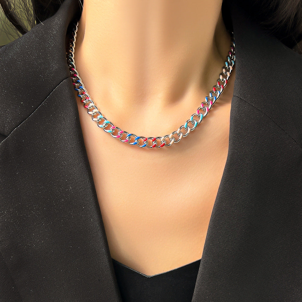 Titanium steel colored painted glaze necklace MYA-JinY001