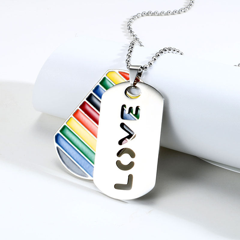 Necklace Stainless Steel Hip Hop Rainbow Drip Oil HanP002