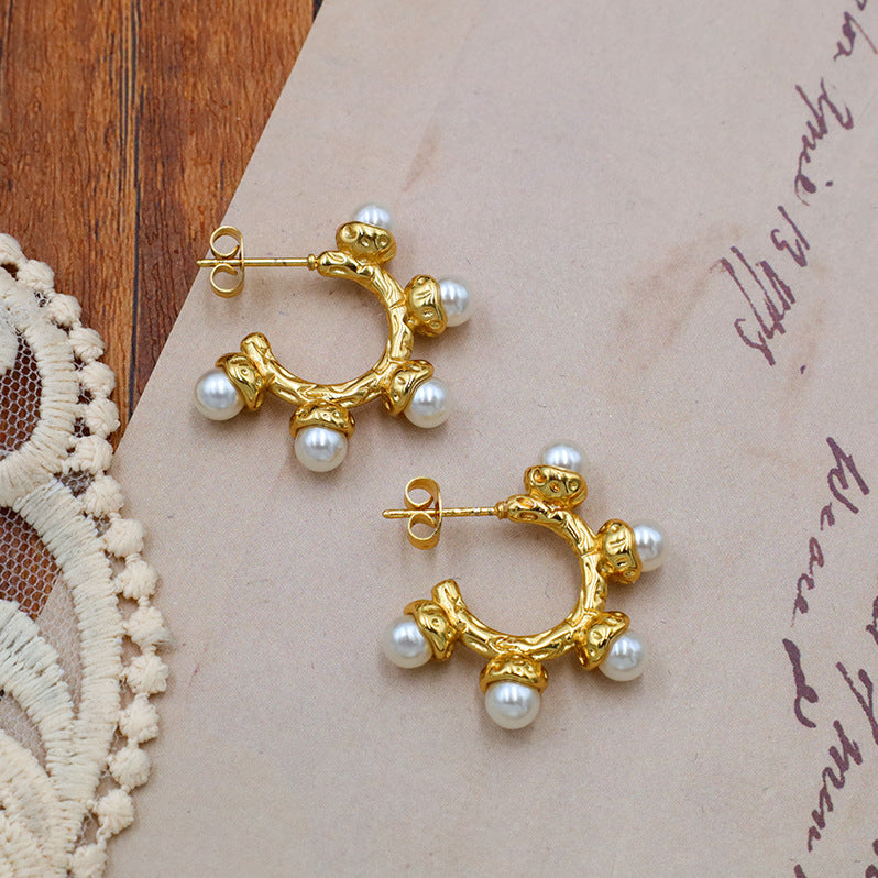 Titanium steel 18K pearl Baroque earrings MYA-XuanJ012