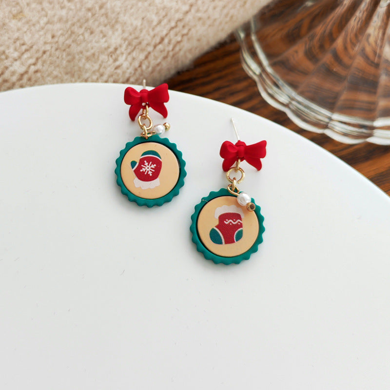 Christmas Snowman Fur Ball Asymmetric Alloy Earrings MIC-ES-JueHe007