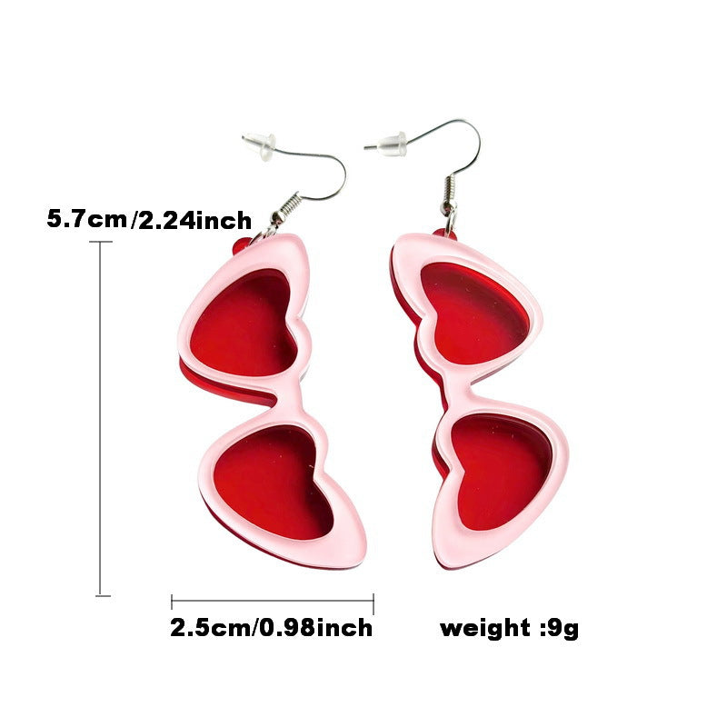 Acrylic Heart Heart Heart Pink Earrings MIC-XueP108