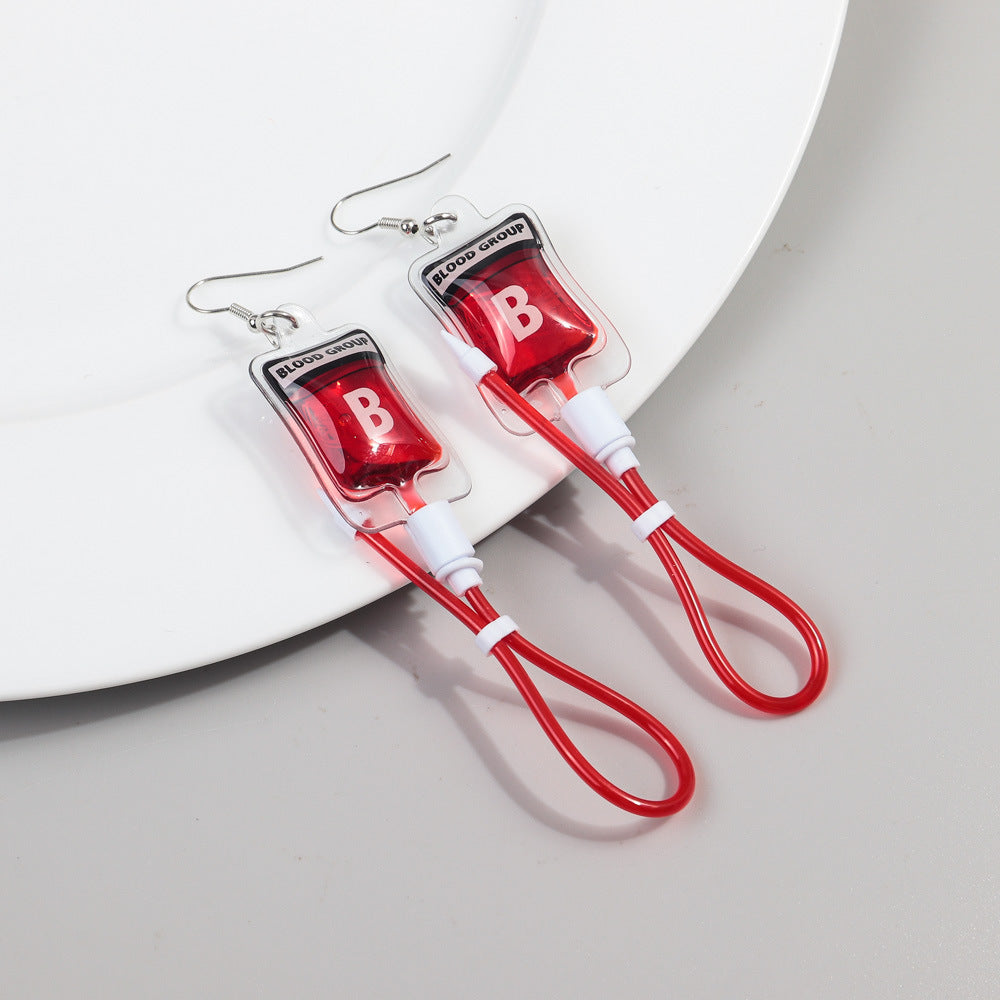 Acrylic simulated plasma blood bag earrings MYA-ChouD039