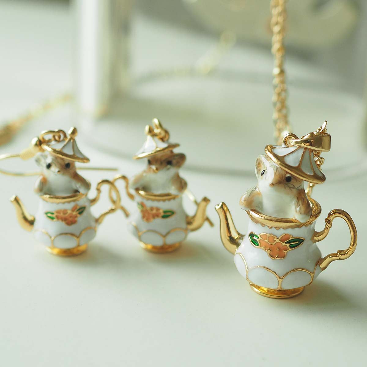 Alloy cartoon tea cup flower chestnut earrings MYA-SanY006