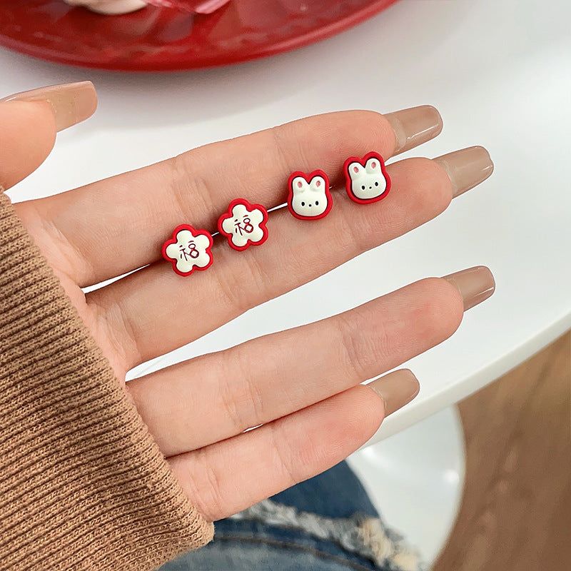 Alloy red lucky rabbit earrings (Minimo de Compra 2) MIC-HanY012