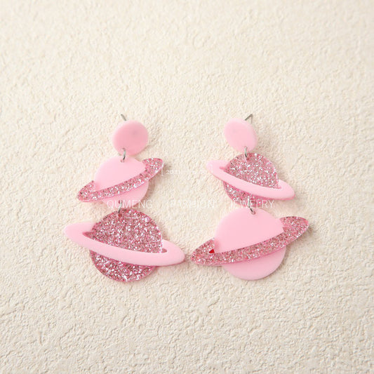 Acrylic Pink Planet Earrings MIC-OuG028