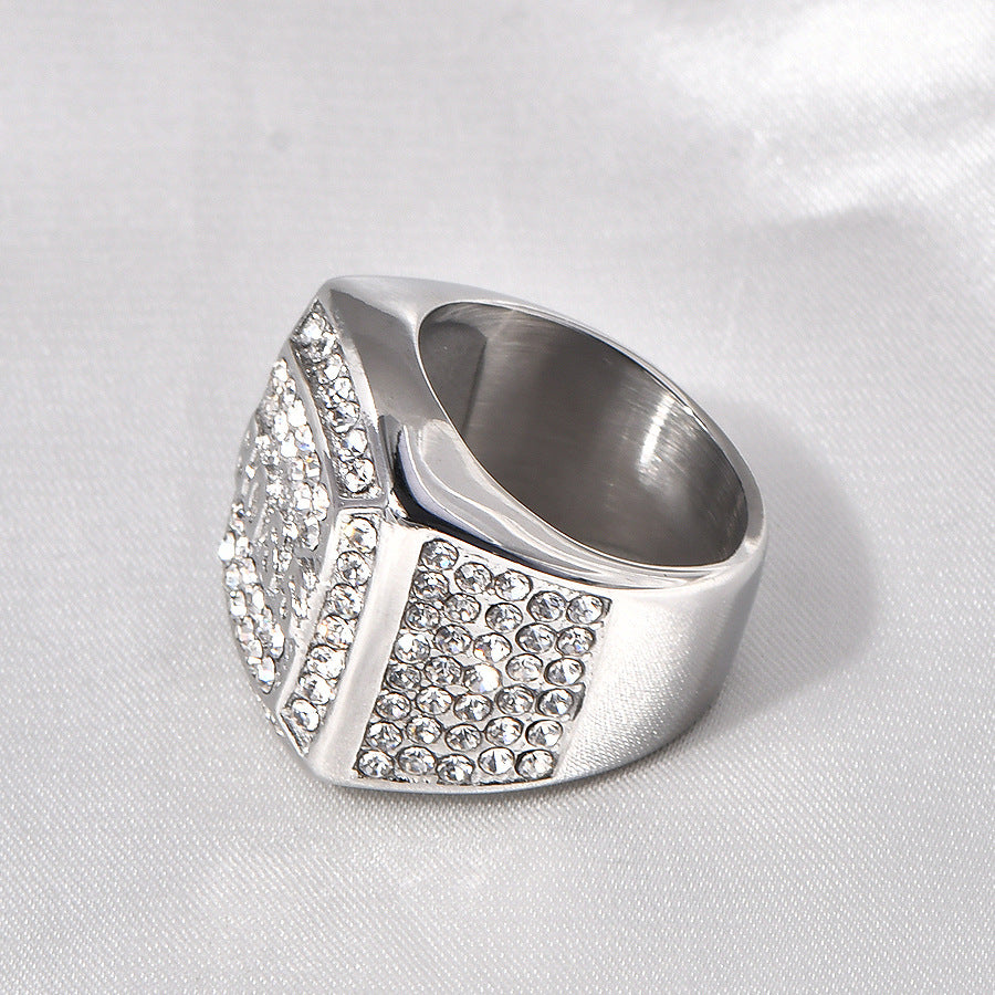 Stainless steel gold-plated rhinestone block ring MYA-YHZX010