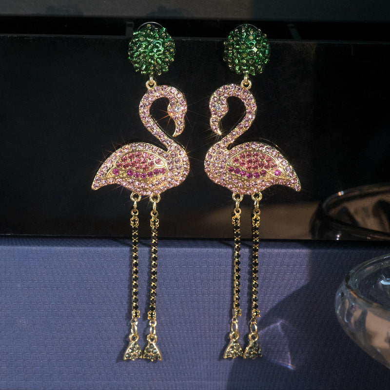 Pink Flamingo Diamond Drop Earrings MIC-QianC003