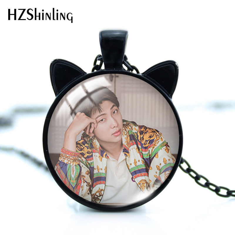 Alloy Time Gem Black Cat Ear Necklace MIC-XiangL032