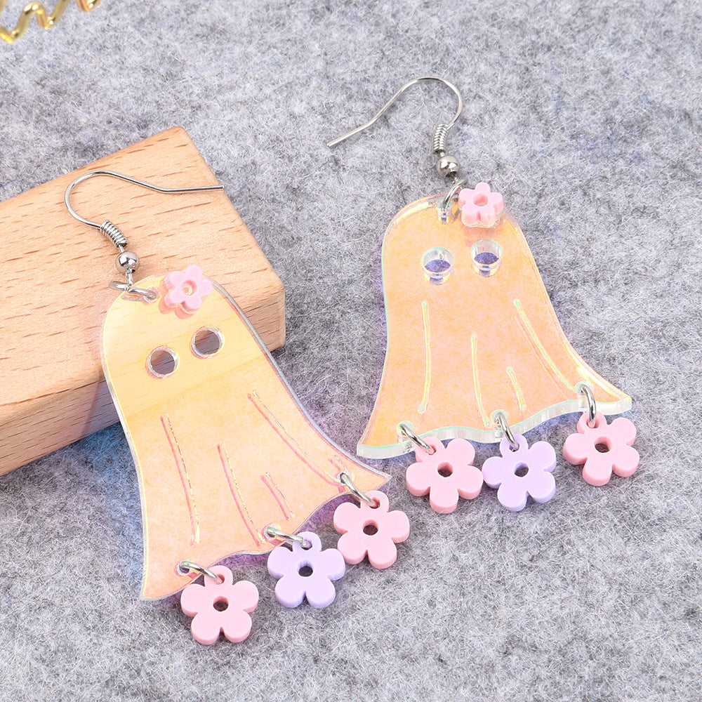 Acrylic Flower Ghost Laser Earrings MIC-ChouD009