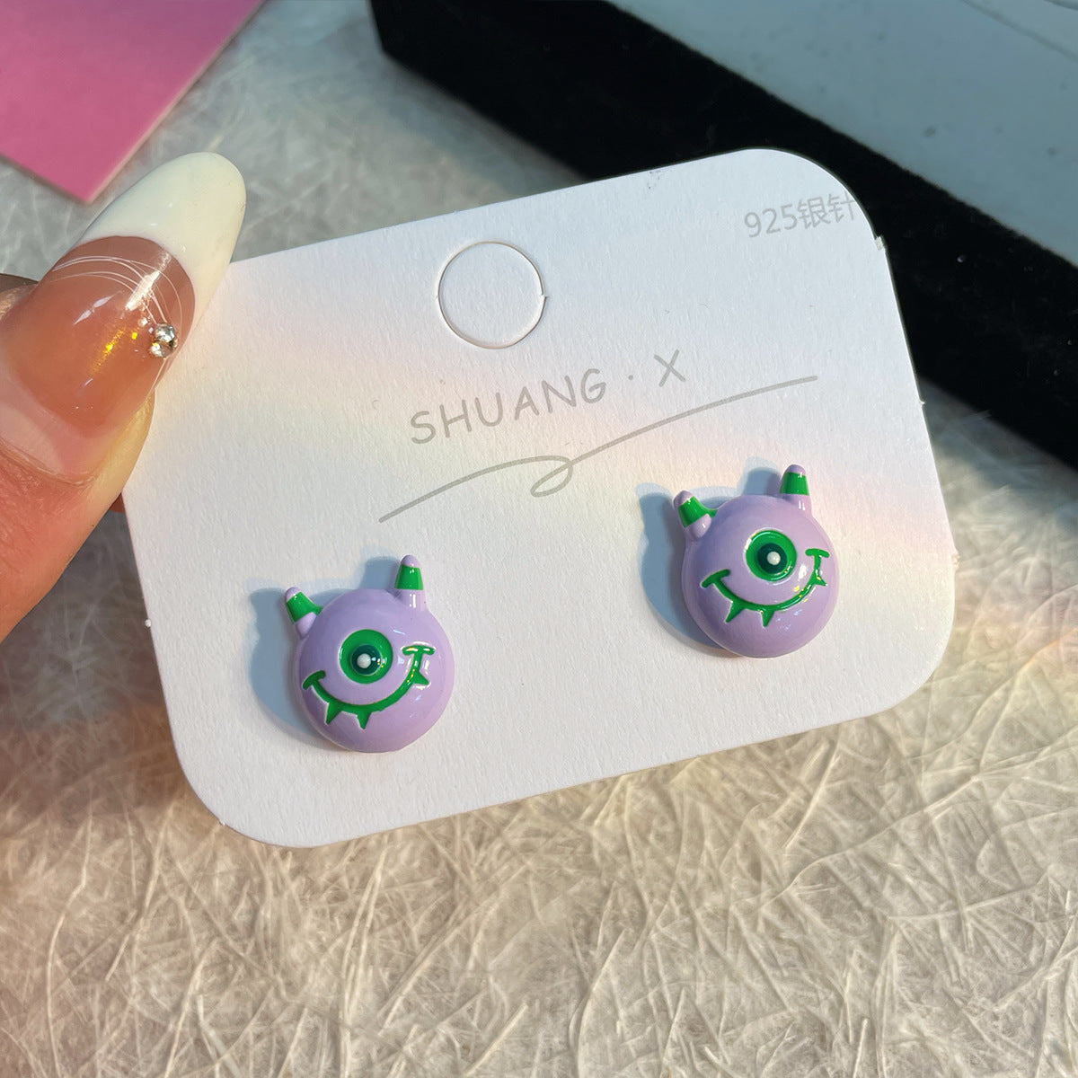 Alloy heterochromatic cute little monster earrings MYA-ShuangX050