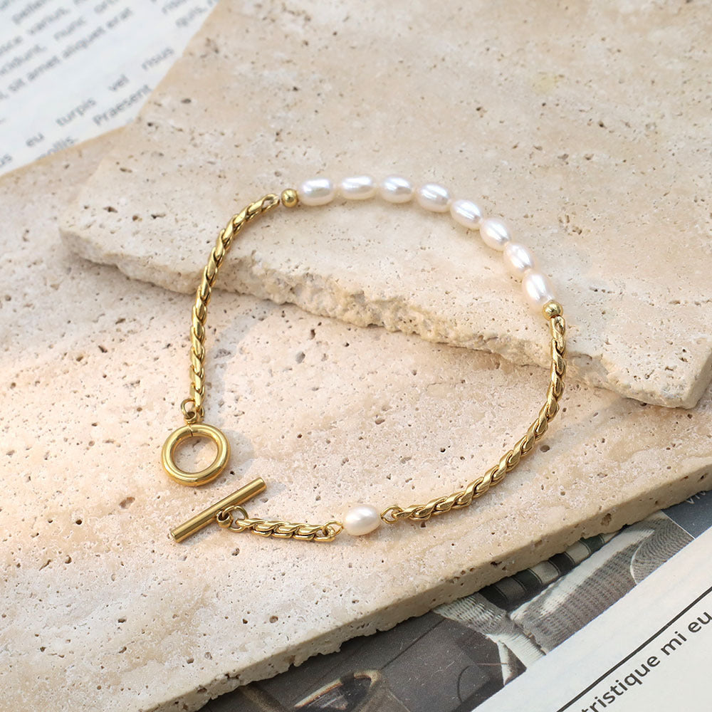 Stainless steel gold-plated Baroque pearl bracelet MYA-XuanJ022