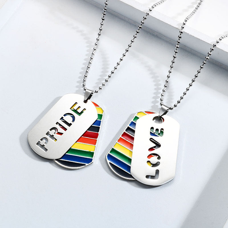 Necklace Stainless Steel Hip Hop Rainbow Drip Oil HanP002