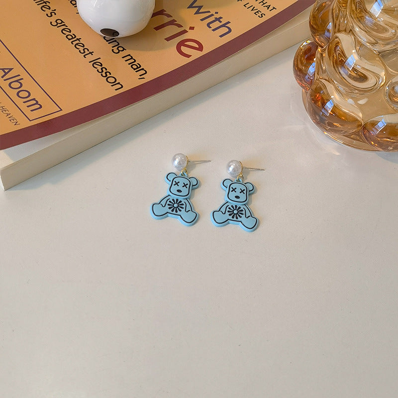 Resin Blue Lacquered Little Bear Earrings MIC-JiuY026