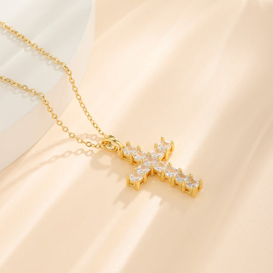 Stainless steel diamond studded cross necklace MYA-QingR014