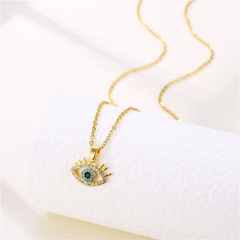 Necklace Stainless Steel Full Diamond Zircon Blue Eyes QR011