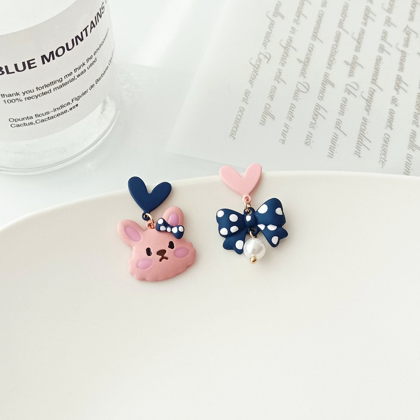 S925 Silver Needle Day Heart Rabbit Stud Earrings MIC-YKT019