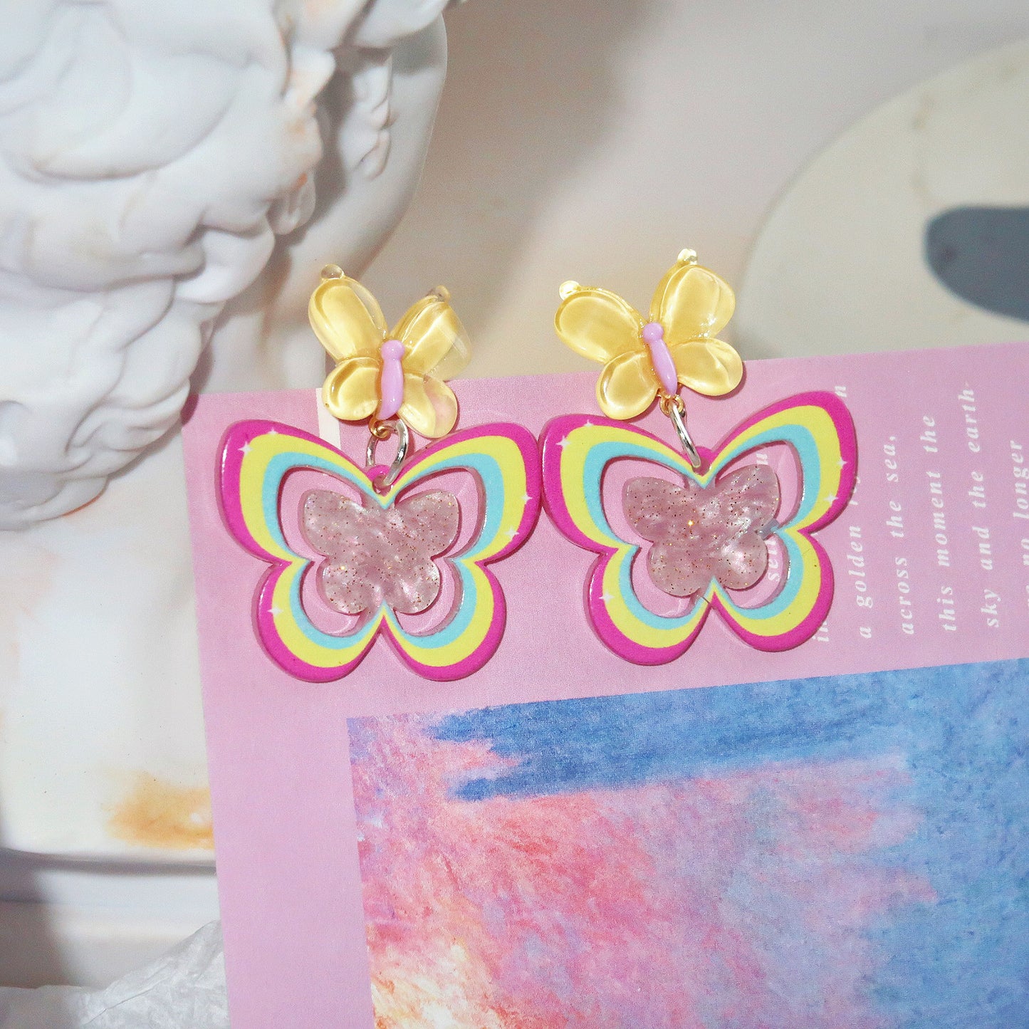 Resin colored butterfly earrings MYA-XNWE007