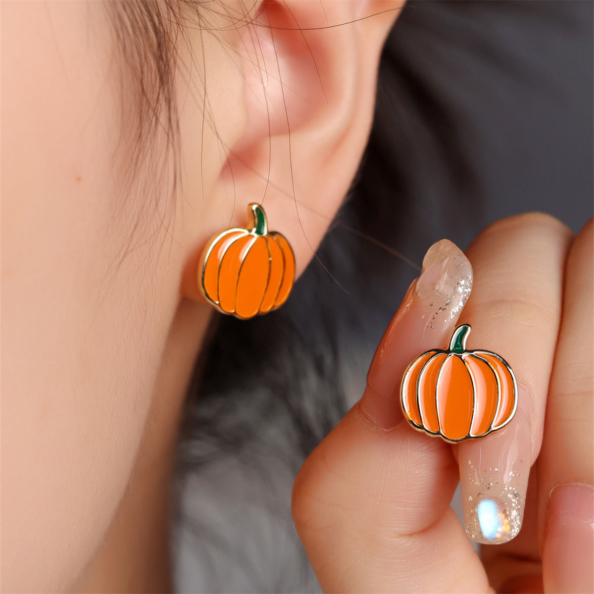 Alloy orange pumpkin Halloween earrings MIC-LvK001