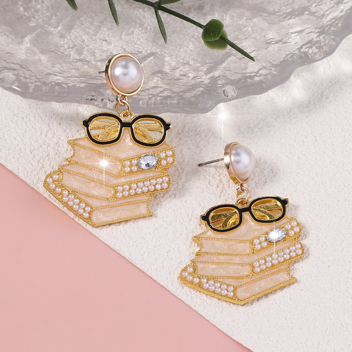 Alloy diamond studded book glasses and earrings (Minimo de compra 5) MIC-MiX008