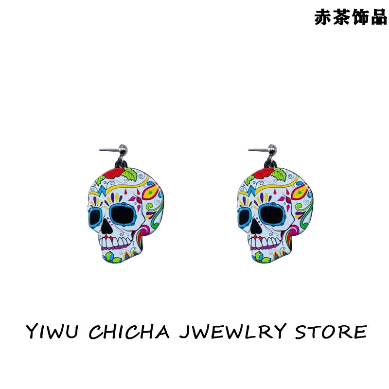 Acrylic Ghost Skull Earrings MIC-ChiC031