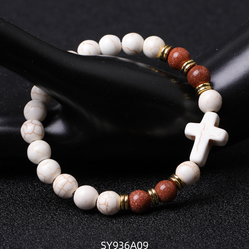 Alloy Double Circle Powder Crystal Volcanic Stone Bracelet MIC-XiuH016