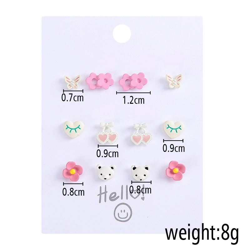 Alloy Flower Butterfly 6 Pair Earrings (Minimo de Compra 5) MIC-ShiY007