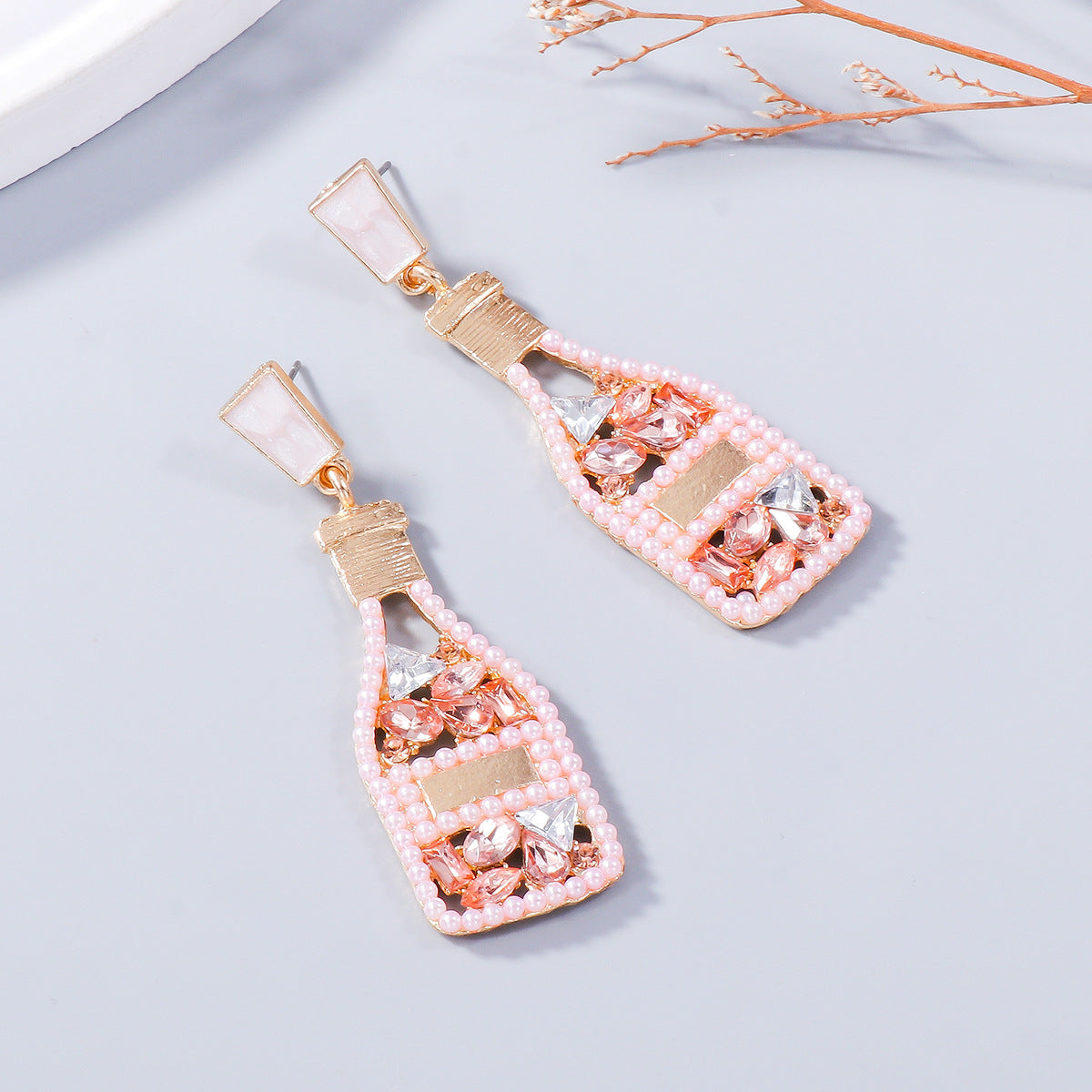 Alloy Champagne Wine Bottle Earrings MYA-JuJ031