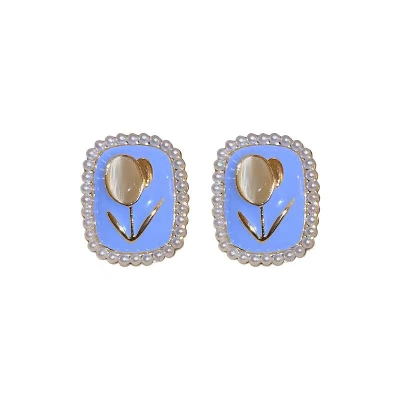 Silver needle opal flower pearl earrings(Minimo de Compra 2) MIC-FeiL003