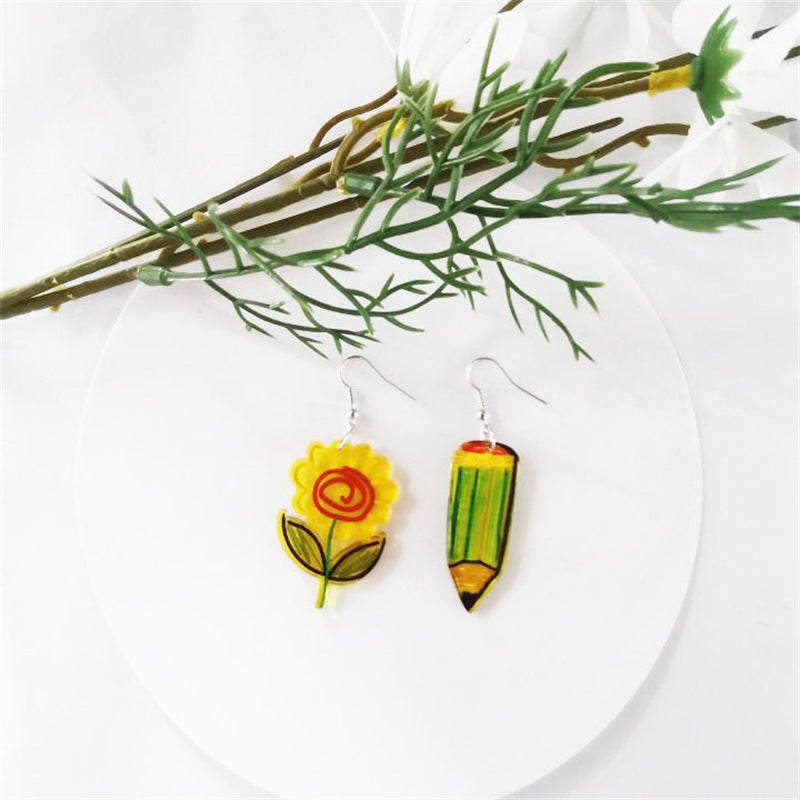 Acrylic Sunflower Pencil Earrings (Minimo de compra 2) MIC-XiangE002