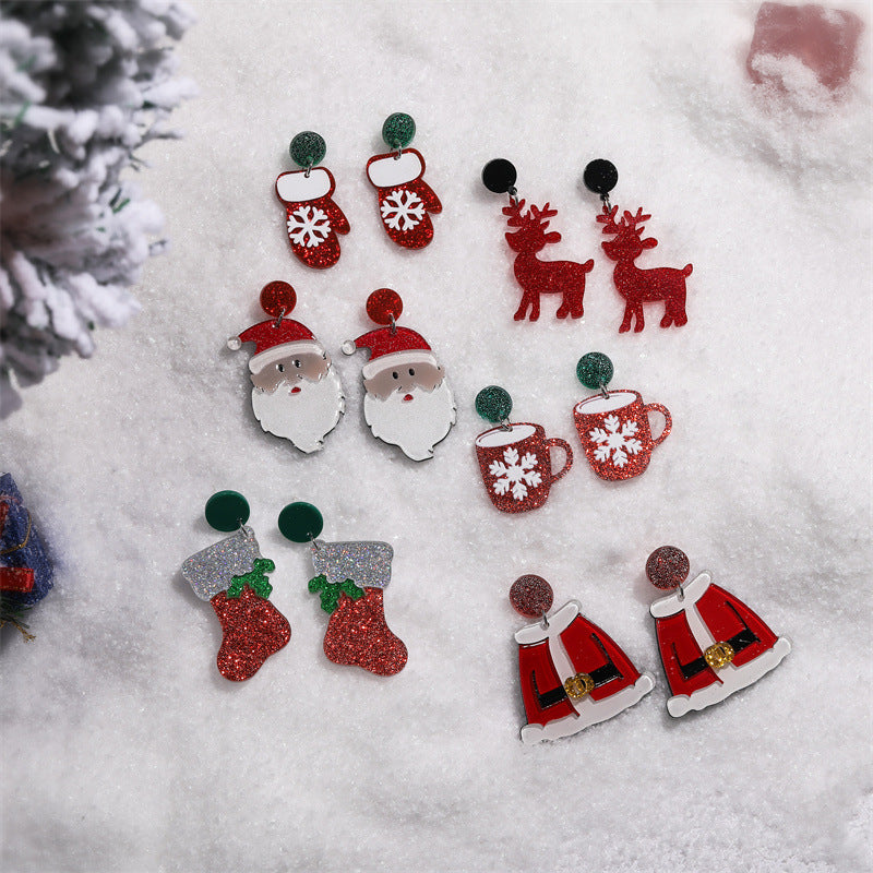 Acrylic Santa Claus Elk Earrings  (Minimo de Compra 2) MYA-MiL003