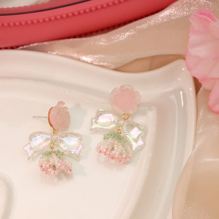 Alloy Pink Rose Earrings MIC-QingJ013