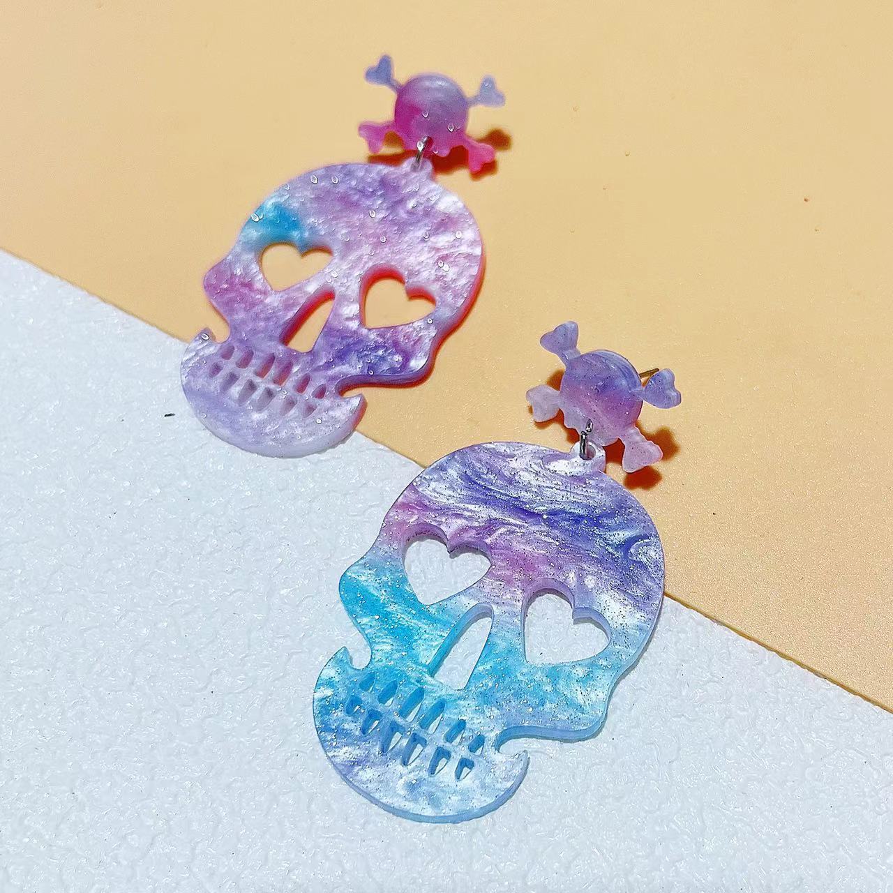 Alloy acrylic explosive skull earrings (Minimo de compra 2) MIC-AnD003