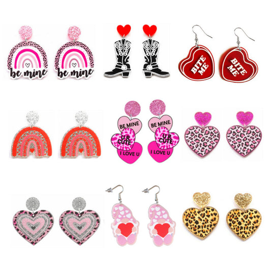 Acrylic Pink Leopard Pattern Sparkling Pink Earrings MIC-XueP142