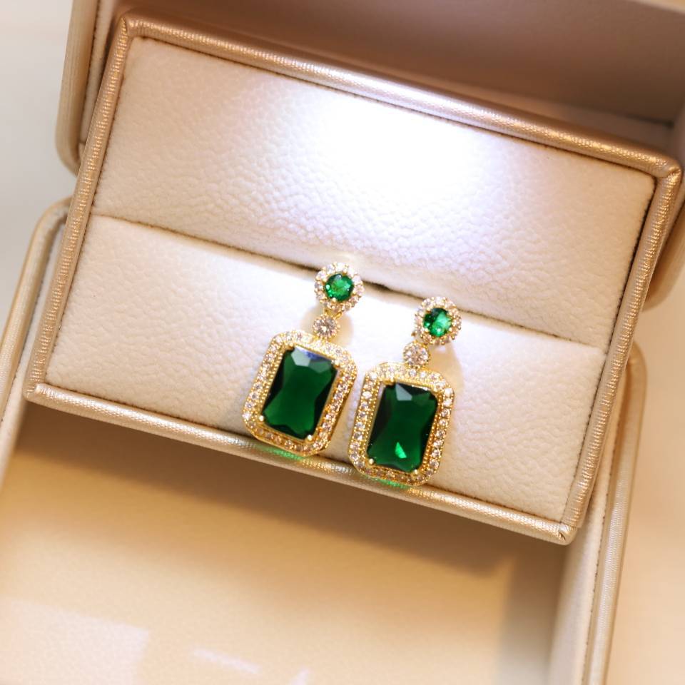 Necklace Stainless Steel Emerald Ring Earrings Set MingYuan006