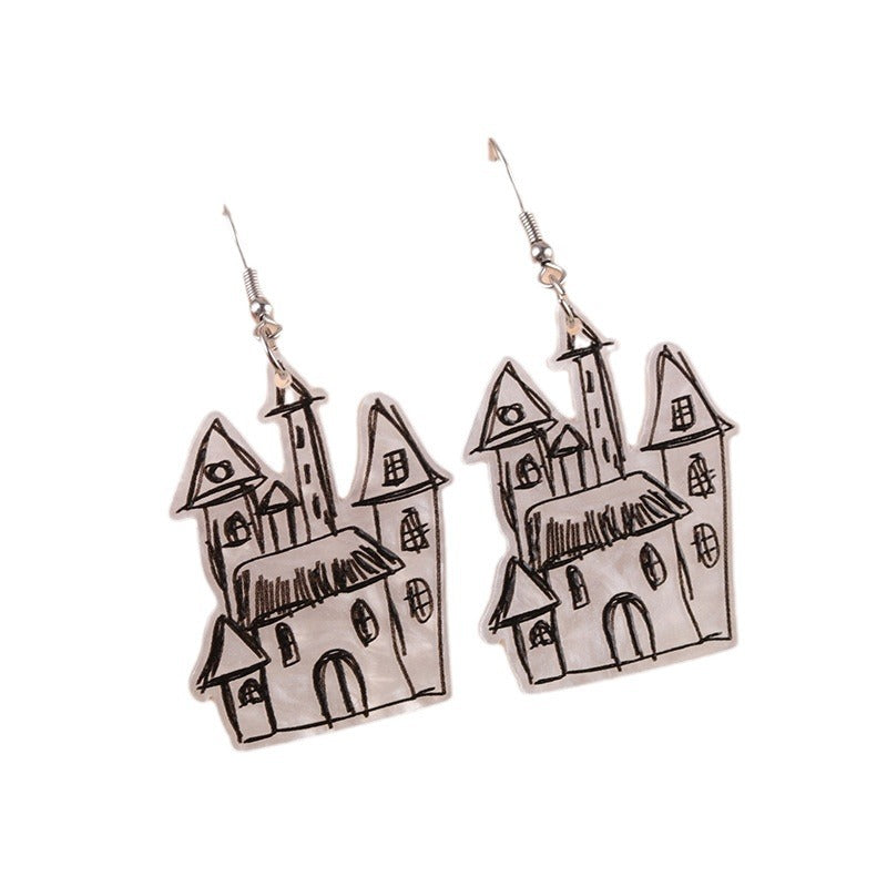 Acrylic Pumpkin Ghost Dark Earrings MIC-DuA098