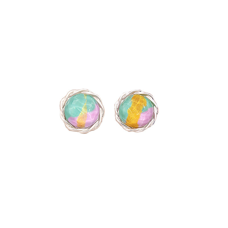 Alloy colored square pleated earrings MIC-MDD125