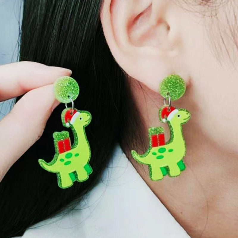 Acrylic Christmas Cartoon Dinosaur Earrings MYA-DuA070