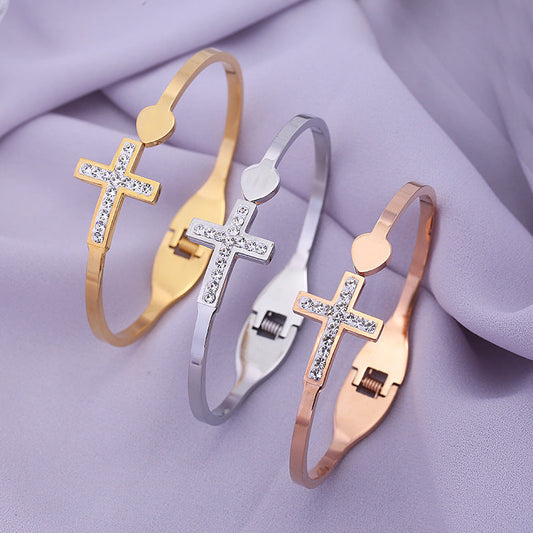 Cross Diamond Heart Stainless Steel Bracelets