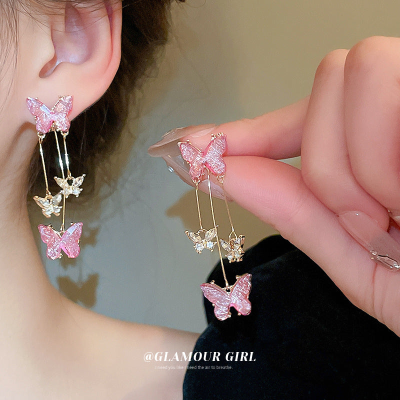 Alloy butterfly tassel earrings (Minimo de Compra 2) MIC-BY014