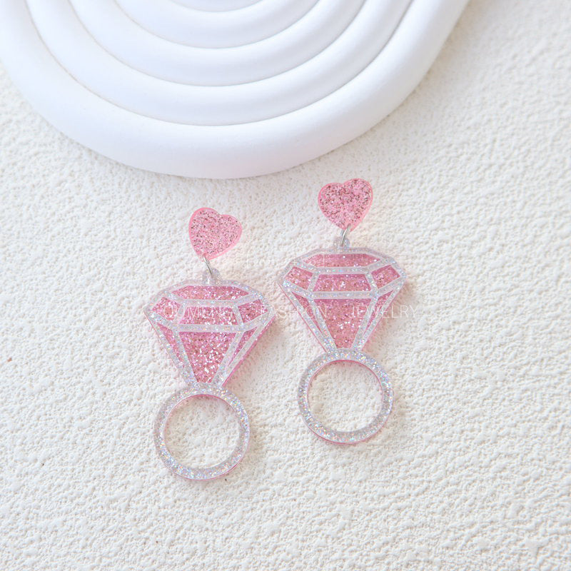 Alloy acrylic pink diamond ring earrings MIC-OuG118