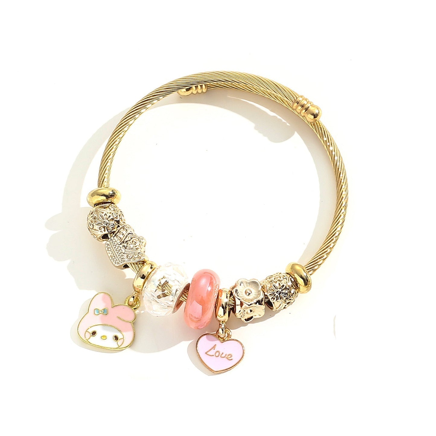 Bracelet Stainless Steel DIY Fashion Cartoon Cute KT Cat Gold Love Bracelet (M) YWQL004