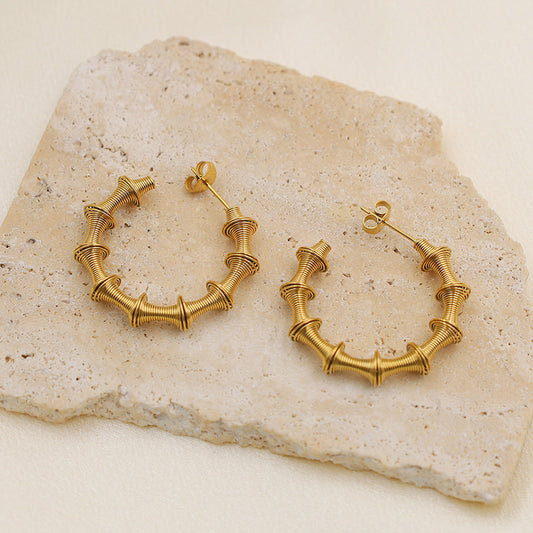 Titanium steel 18K spring bamboo earrings MYA-XuanJ006