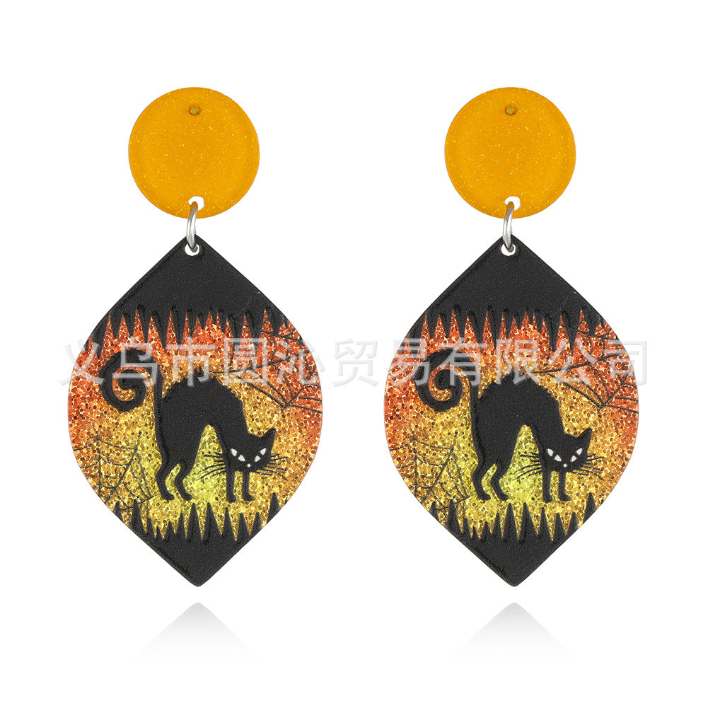 Acrylic Ghost Cat Witch Earrings (Minimo de Compra 3) MYA-YuanQ001