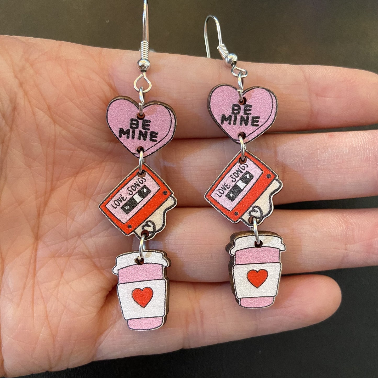 Acrylic Pink Love Coffee Earrings MIC-XueP135