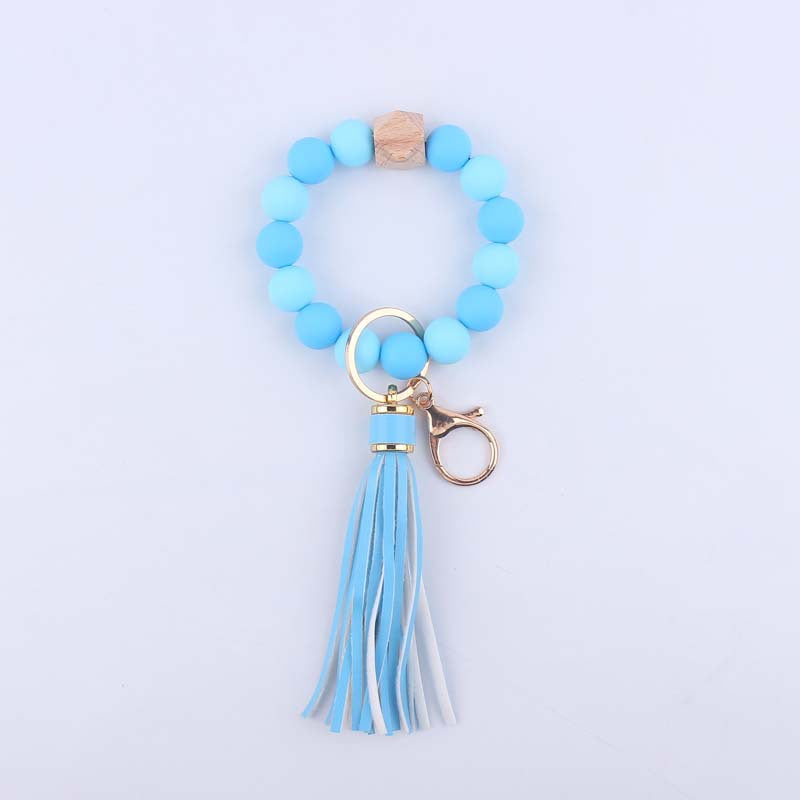 Keychains Silicone Beads Octagon Leather Tassel Wristlet MIC-YWGT003