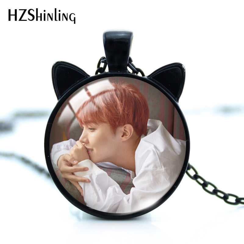 Alloy Time Gem Black Cat Ear Necklace MIC-XiangL032