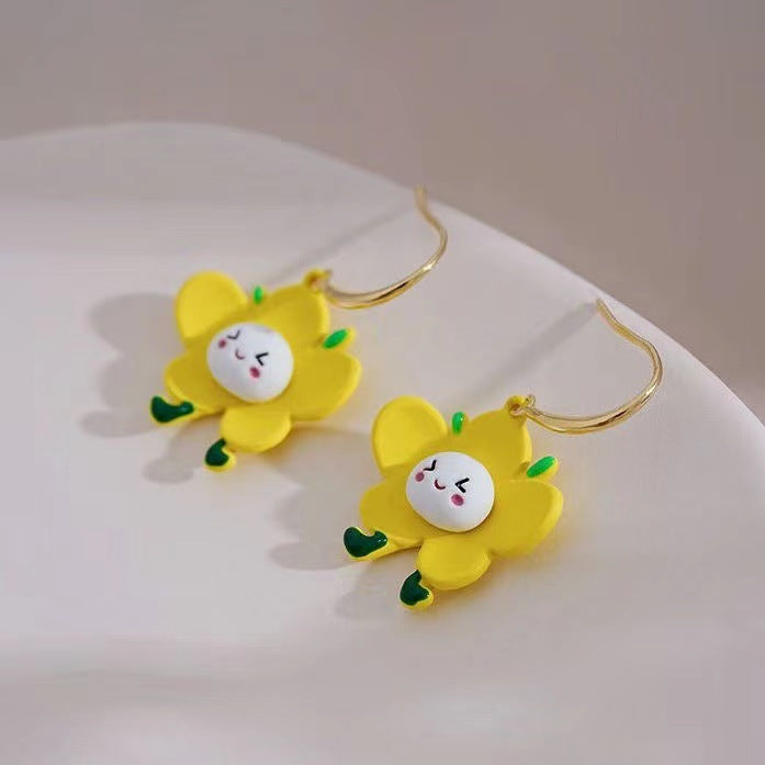 Alloy yellow smiley face small flower earrings (Minimo de Compra 3) MIC-WangX002