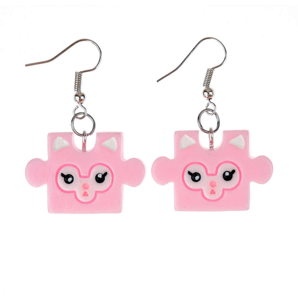 Earrings Resin Fun Cute Colorful Cartoon Building Blocks Puzzle (M) MIC-niqing016