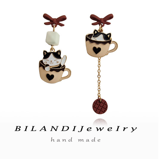 Alloy Cute Teacup Little Cat Earrings MIC-BLD100