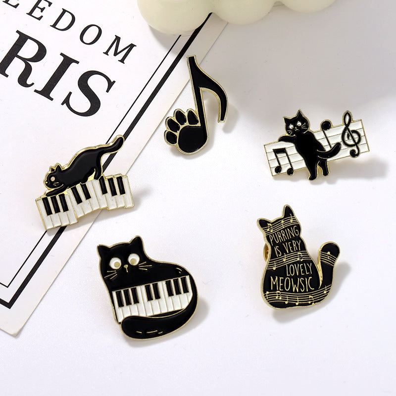 Alloy Black Cat Piano Note brooch MIC-QinS009